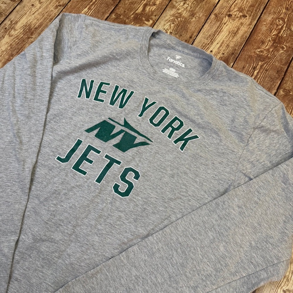 Fanatics New York Jets T Shirt Mens Large Gray Long Sleeve Graphic NFL